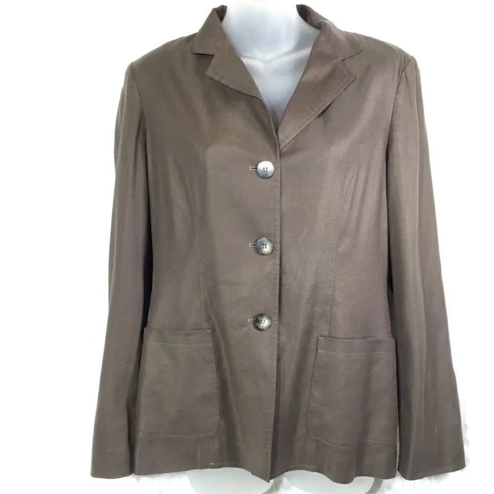 Talbots brown linen suit jacket coat blazer 6
